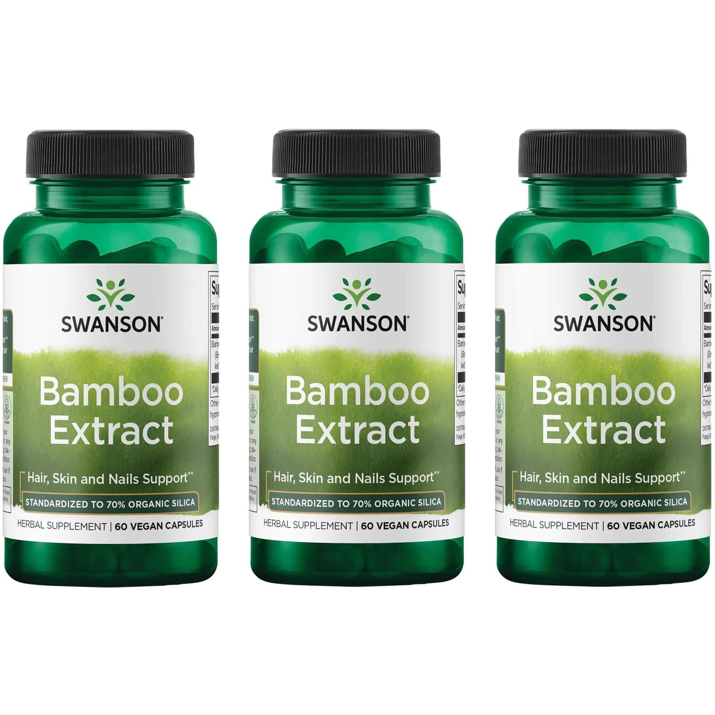 Swanson Bamboo Extract Natural Hair, Skin and Nails Supplement 70% Silica Content Supporting Collagen Formation & Bone Growth, 180 Capsules
