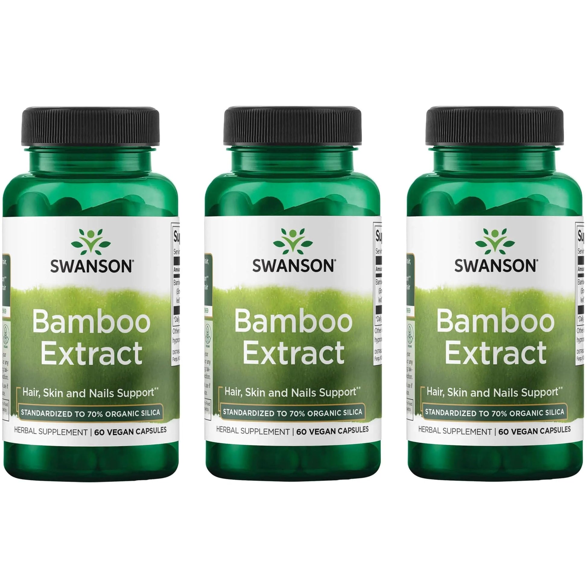 Swanson Bamboo Extract Natural Hair, Skin and Nails Supplement 70% Silica Content Supporting Collagen Formation & Bone Growth, 180 Capsules
