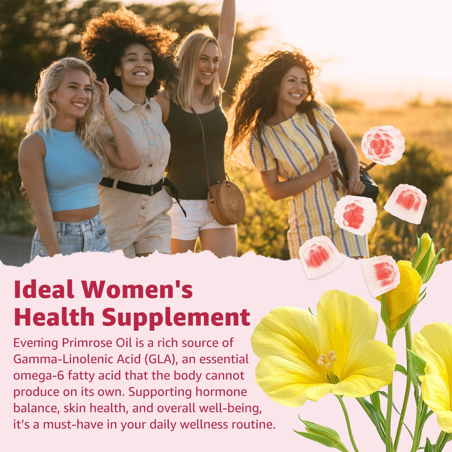 Nextdia Inositol Filled Gummies for Women, 40:1 Ratio Myo-Inositol 2000mg & D-Chiro Inositol 50mg + Evening Primrose Oil