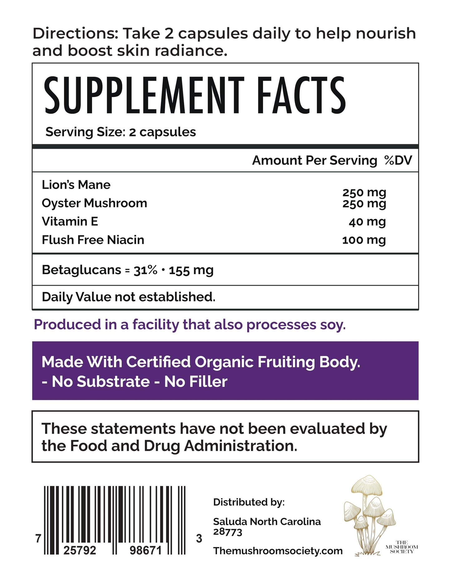 The Mushroom Society Skin Rejuvenation Supplement - Inner Skin Glow & Cellular Repair Formula, 120 Capsules