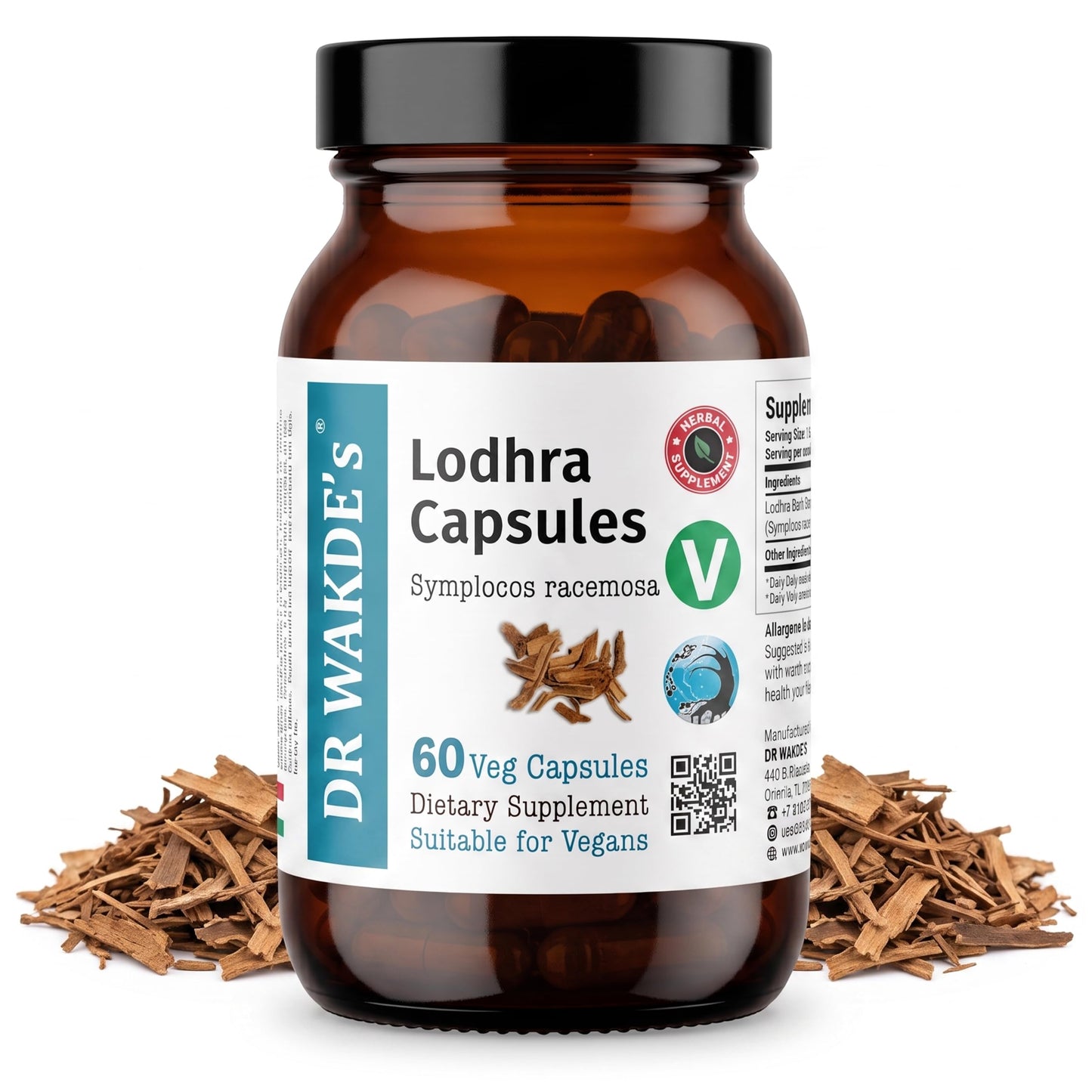 DR WAKDE's Organic Lodhra Capsules (Symplocos racemosa) 60 Veggie Capsules