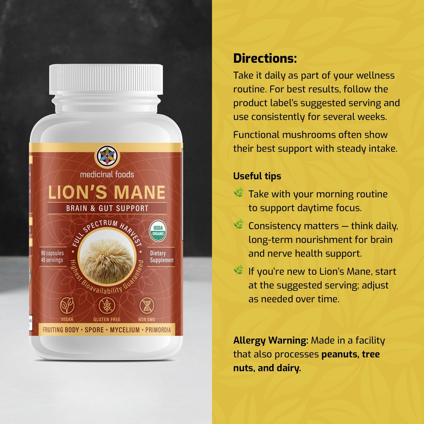 MEDICINAL FOODS THE ANCIENT FUTURE OF FOOD Lion’s Mane Capsules 90 Count
