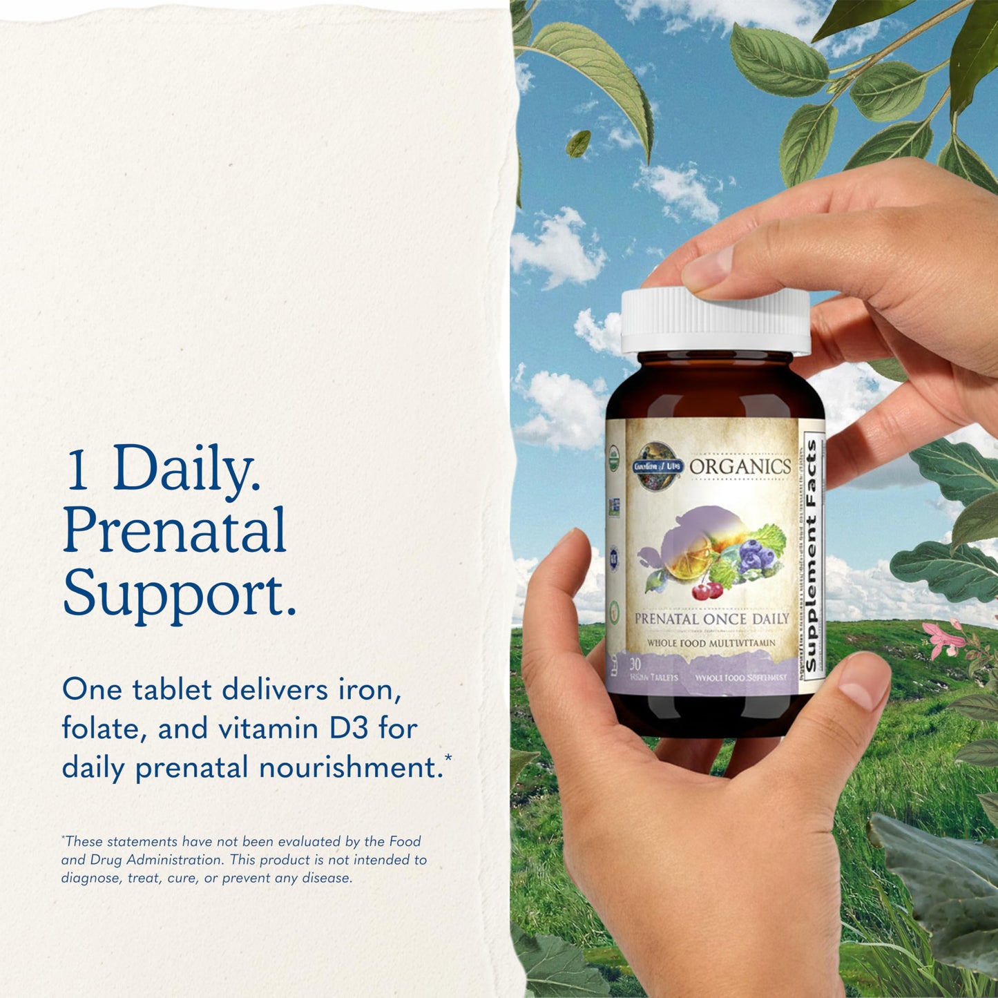 Garden of Life Organics Prenatal Once Daily with Folate, Vitamin C, B6, B12 & D3 – Prenatal Vitamins for Women with Energy Metabolism Support for Healthy Fetal Development, Non-GMO, Vegan, 30 Tablets