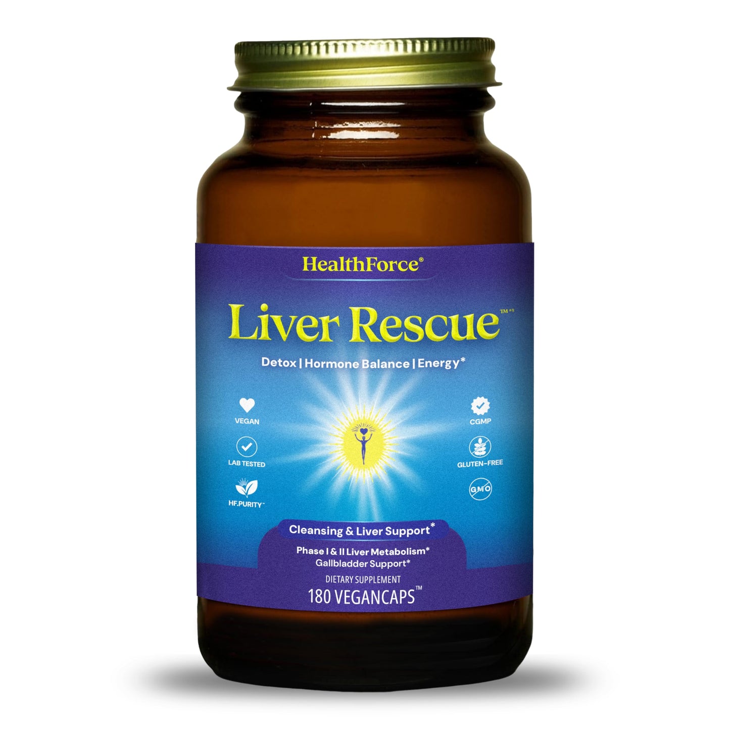 HEALTHFORCE SUPERFOODS Liver Rescue - Natural Liver Cleanse - with Milk Thistle & Dandelion Root - Gluten-Free & Vegan - 180 Capsules