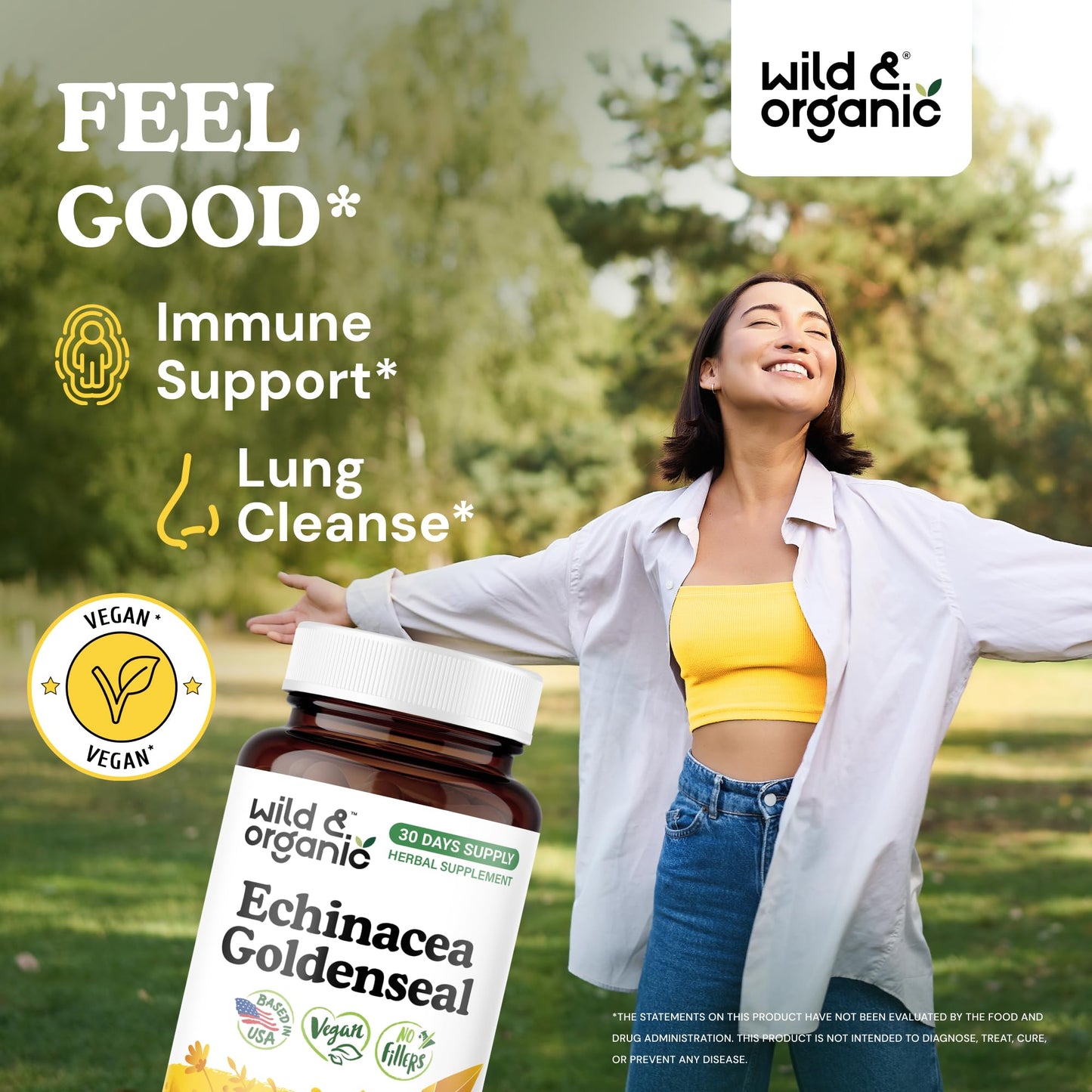 Wild & Organic Echinacea Goldenseal Capsules, 60 Count