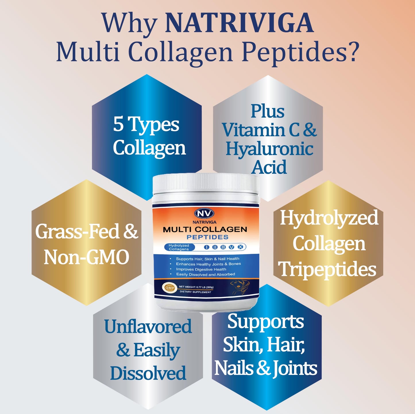 NATRIVIGA Multi Collagen Peptides Powder, 12.35 oz