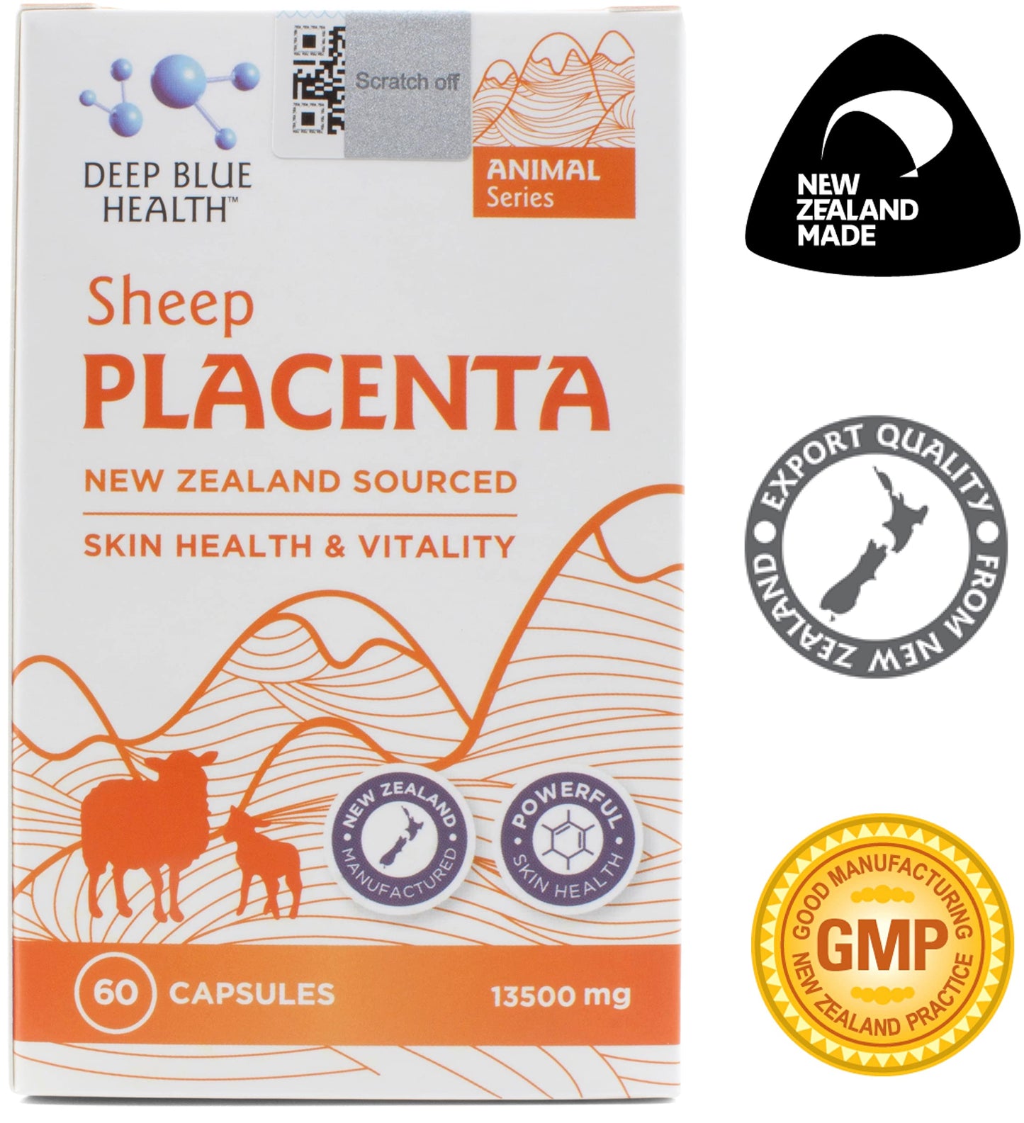 Deep Blue Health New Zealand Sheep Placenta with Grape Seed Extract and Vitamin E 13500mg x 60 Soft Gel Capsules