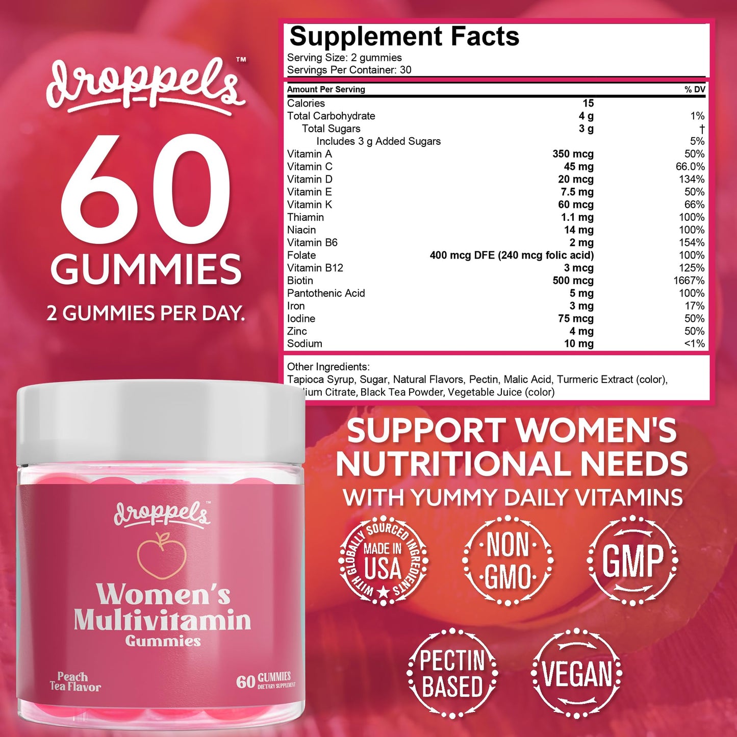 Droppels Women's Multivitamin Gummies, 60 Count