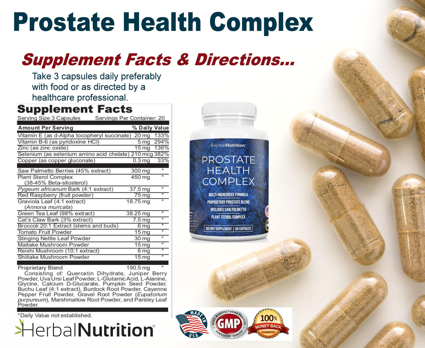 Herbal Nutrition Prostate Health Supplement with Saw Palmetto Capsule, 2-Bottle Pack