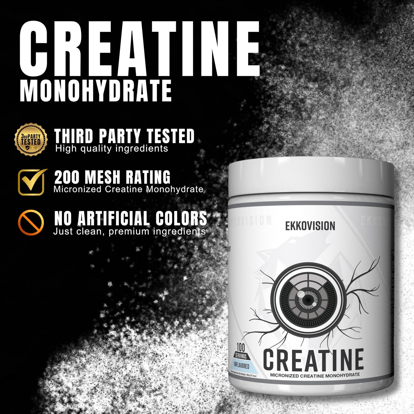 Ekkovision Creatine Monohydrate Powder, 100 Servings