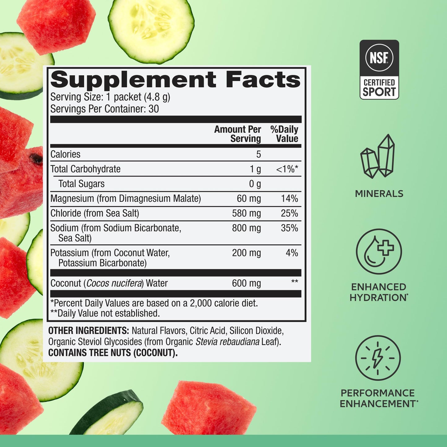 Dr. Mercola Pure Power Electrolytes Watermelon Cucumber Powder 5.13 Ounce