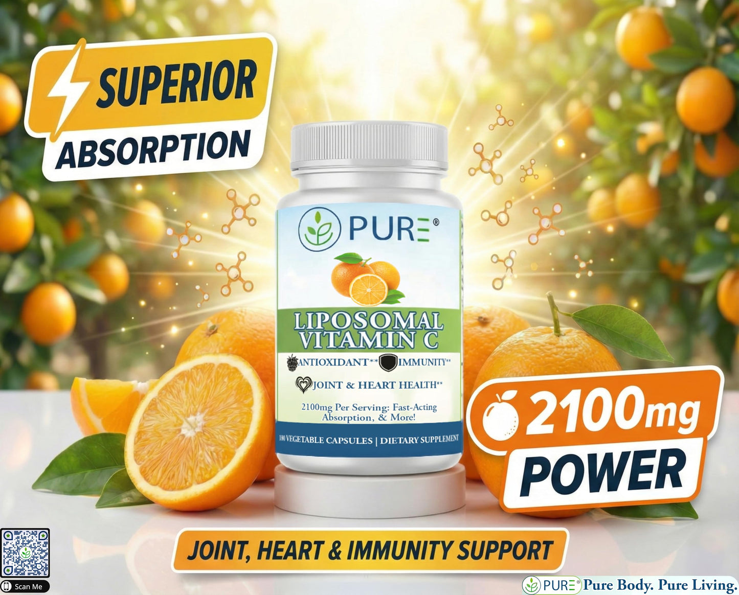 PURE Liposomal Vitamin C 2100mg Capsules, 180 Count