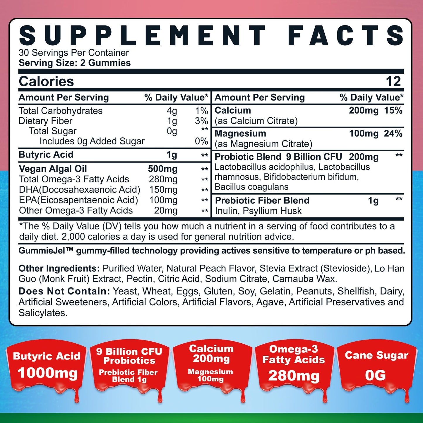 Nextdia Butyrate with Probiotic + Prebiotic + Postbiotic, L-MethylFolate 15mg Gummies, 180 Gummies