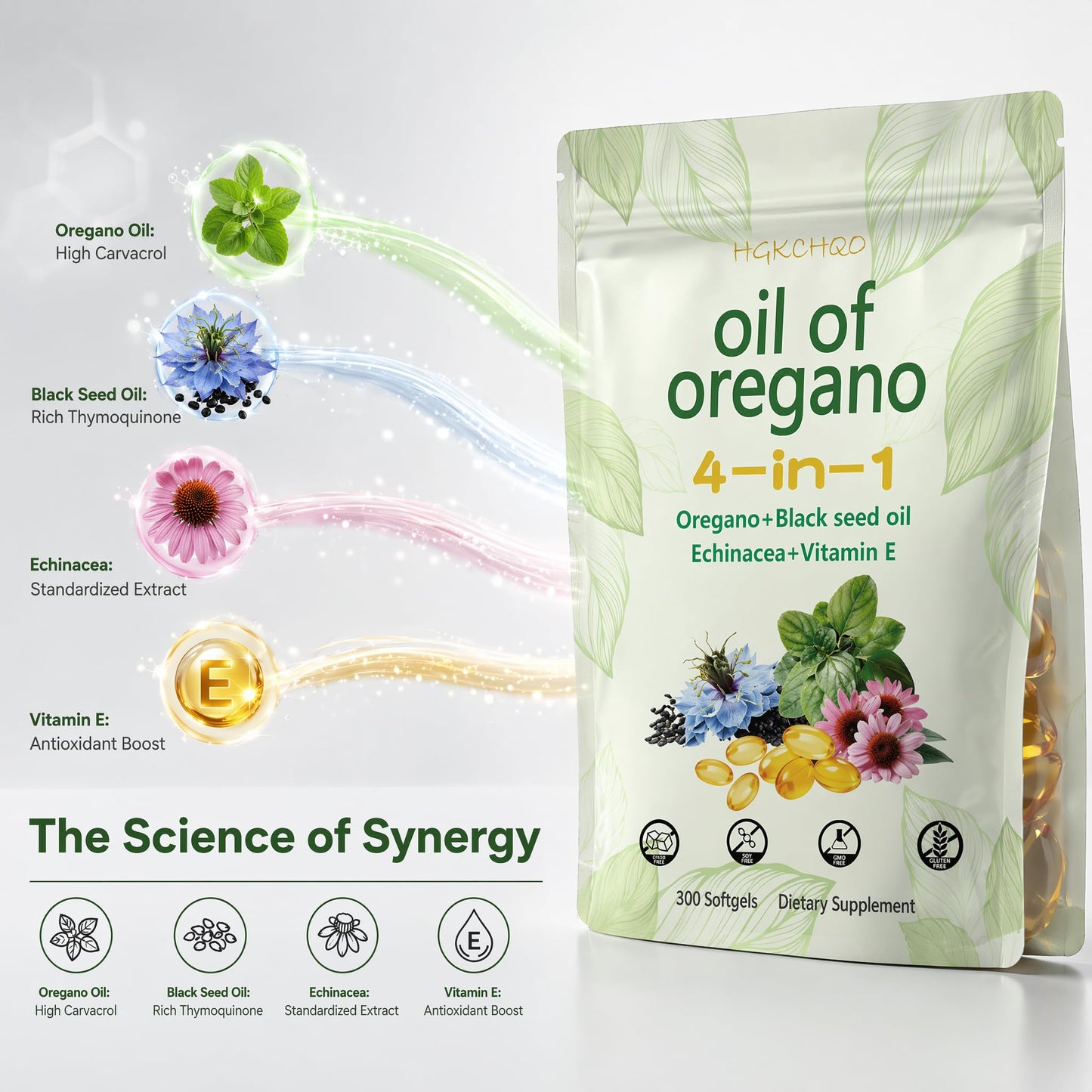 HGKCHQO Oregano Oil Softgels, 300 Count