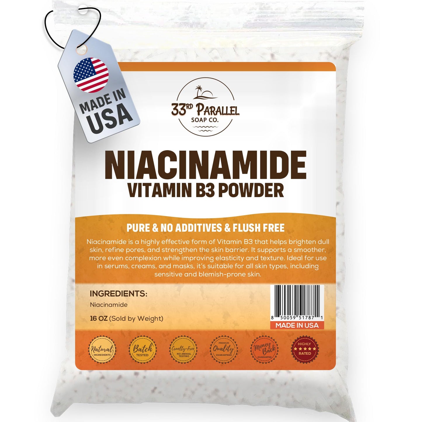 33RD PARALLEL SOAP CO. Niacinamide Vitamin B3 Powder 16 oz