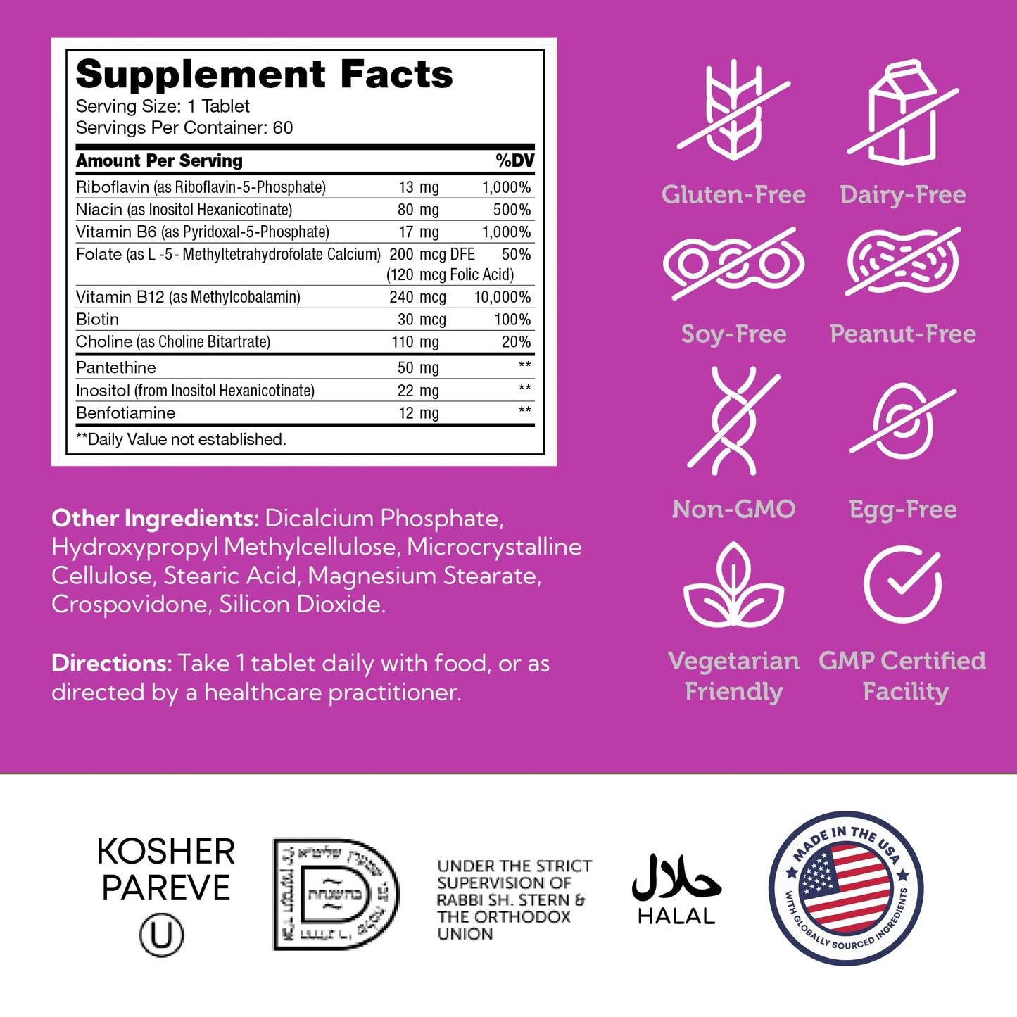 Zahler B-Complex Vitamins for Women & Men 60 Tablets