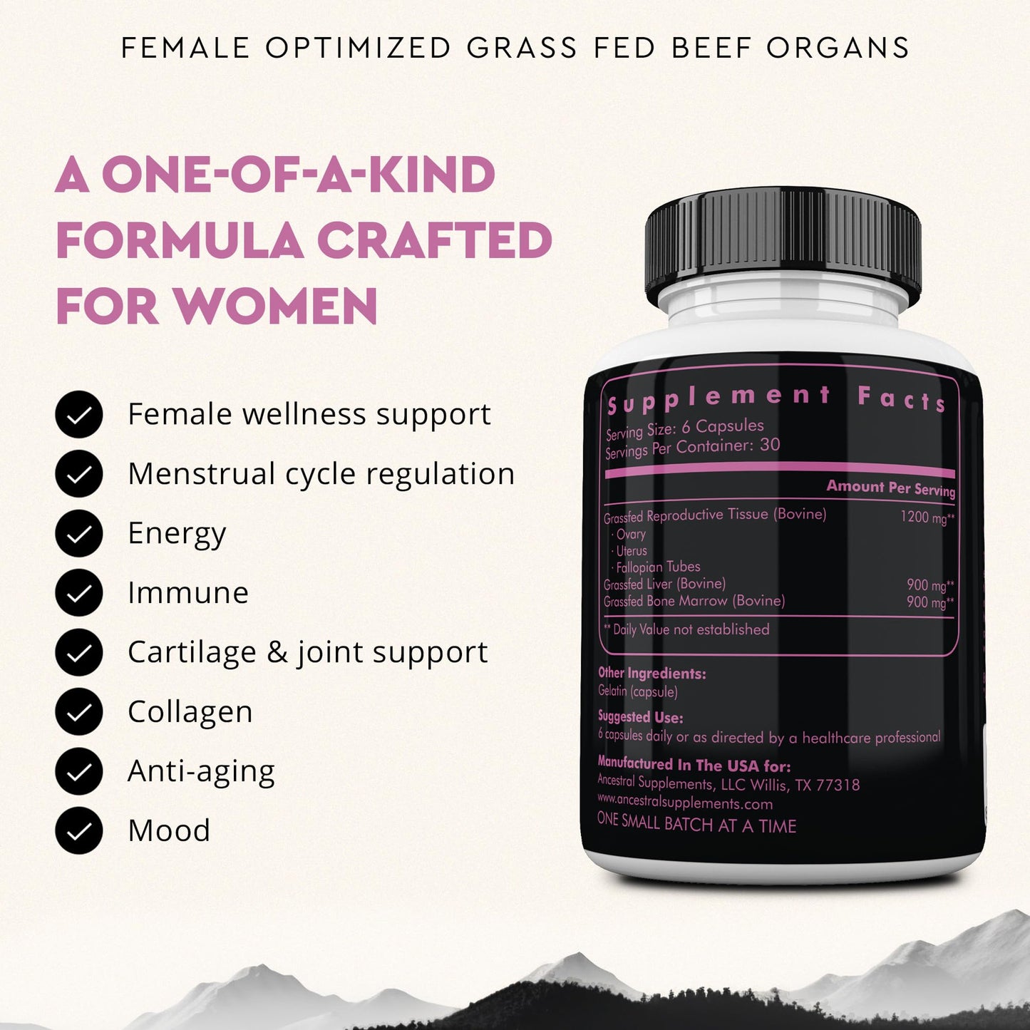 Ancestral Supplements Beef Organ Supplement for Women Capsule 180 Count