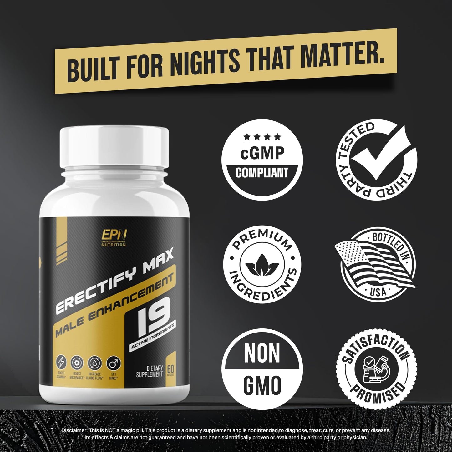 EPN Supplements ERECTIFY MAX Pills for Men - Erection Support Supplement | New Highly Dosed Male Enhancement to Assist Blood Flow, Thickness & Boost Libido | Horny Goat Weed + 18 Ingredients 60 Tablets