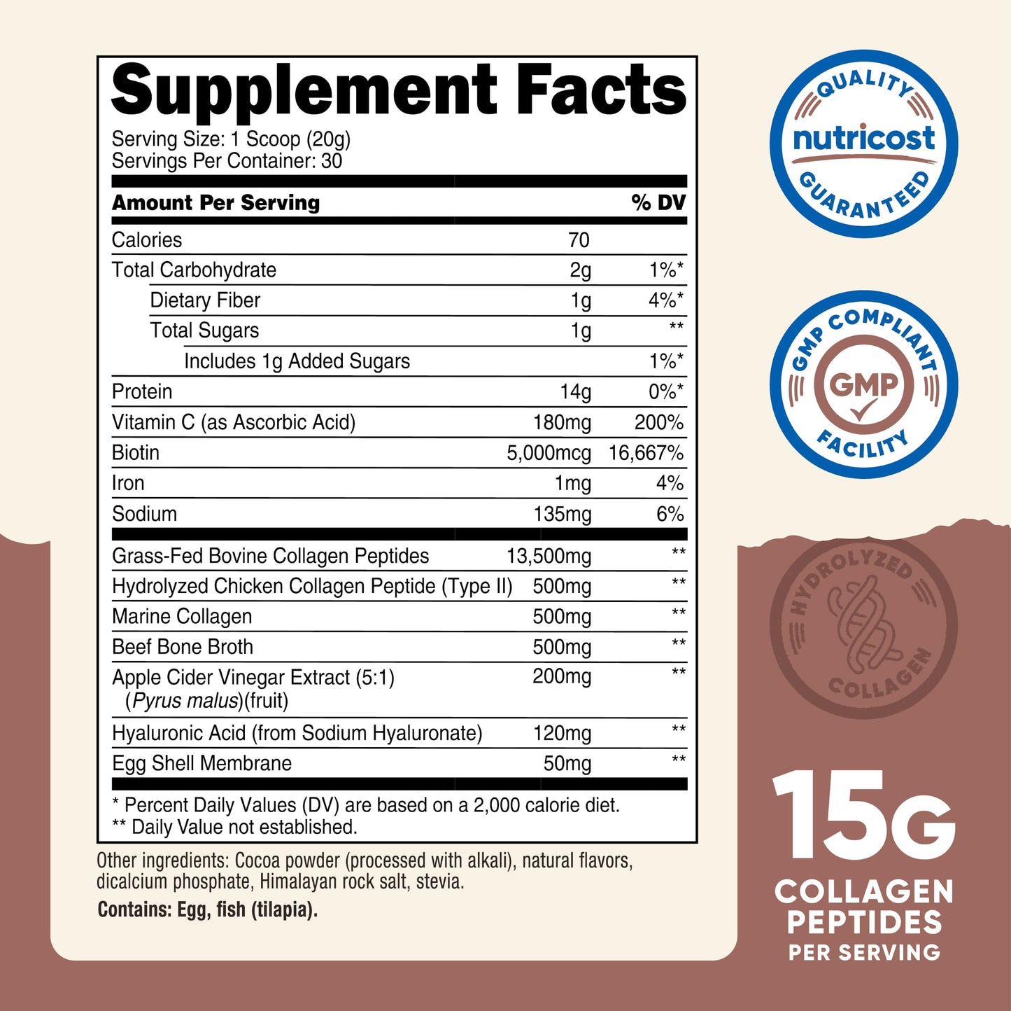 Nutricost Multi Collagen + Beauty & Protein Powder (Milk Chocolate) 21 Servings