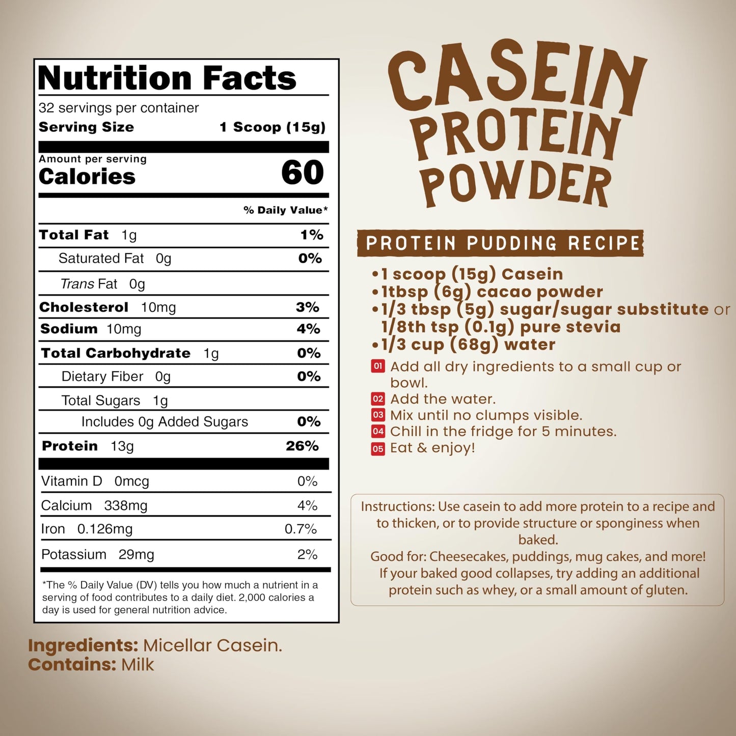 LEANBAKERS Pure Micellar Casein Protein Powder 17.1 oz
