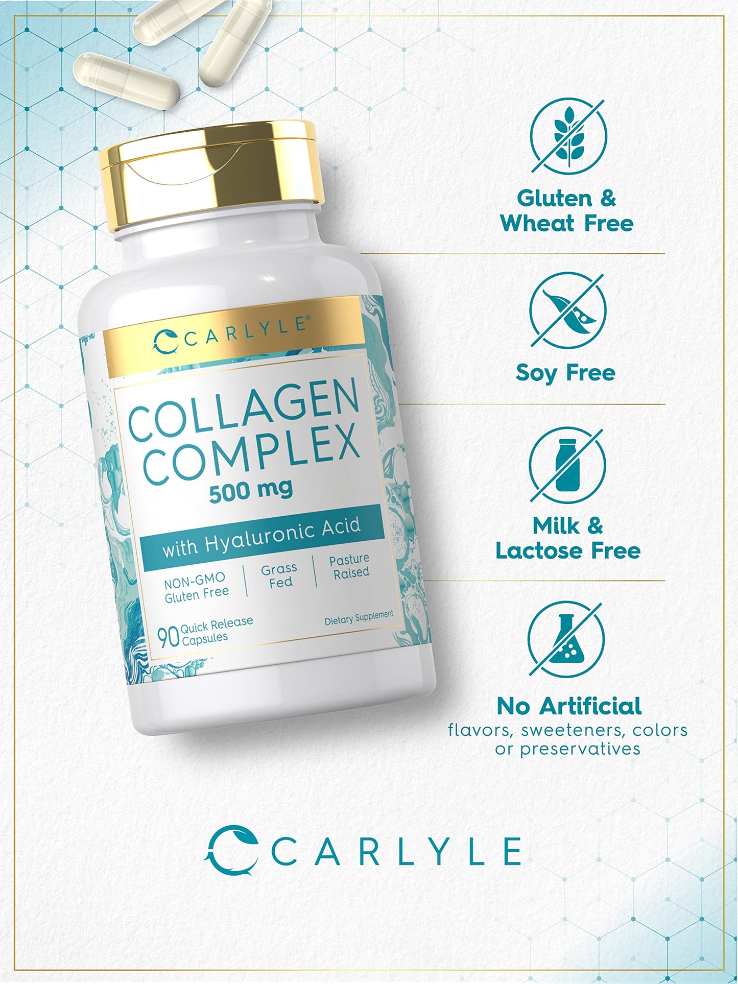 Carlyle Collagen Capsules with Hyaluronic Acid 500mg, 90 Capsules