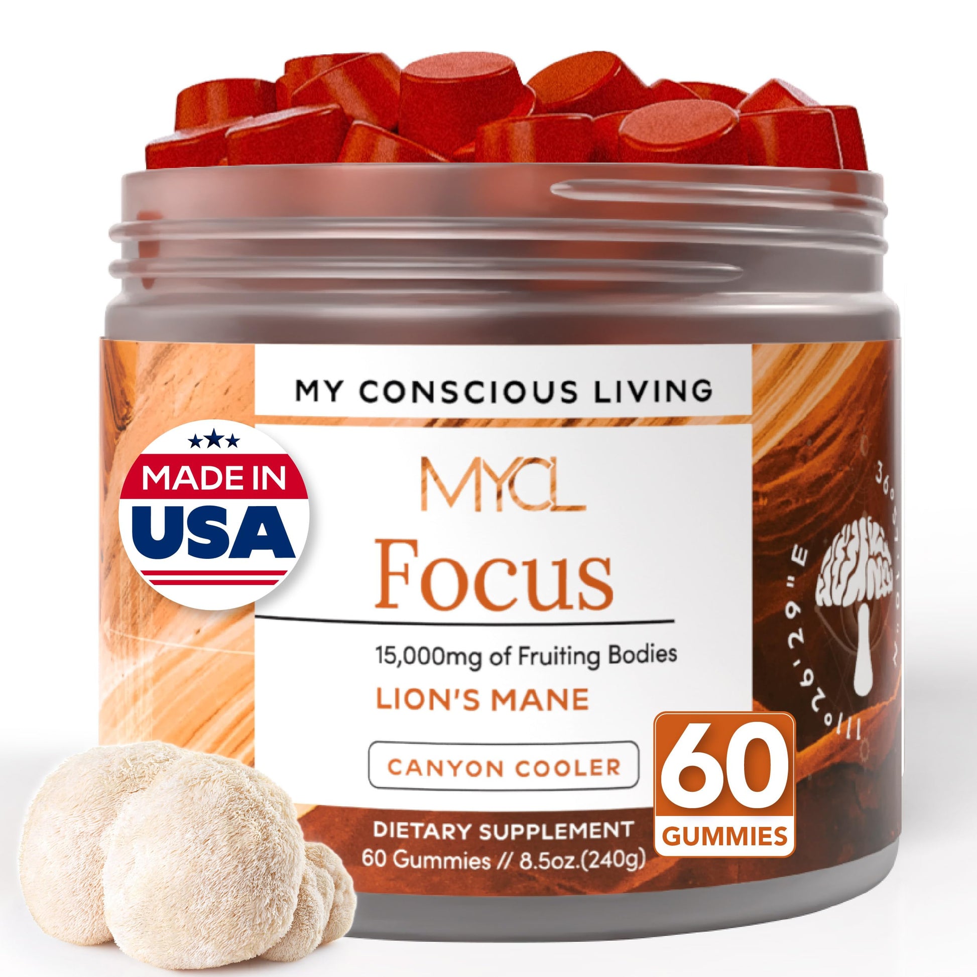 MYCL Lions Mane Mushroom Gummies for Focus and Memory, 60 Count