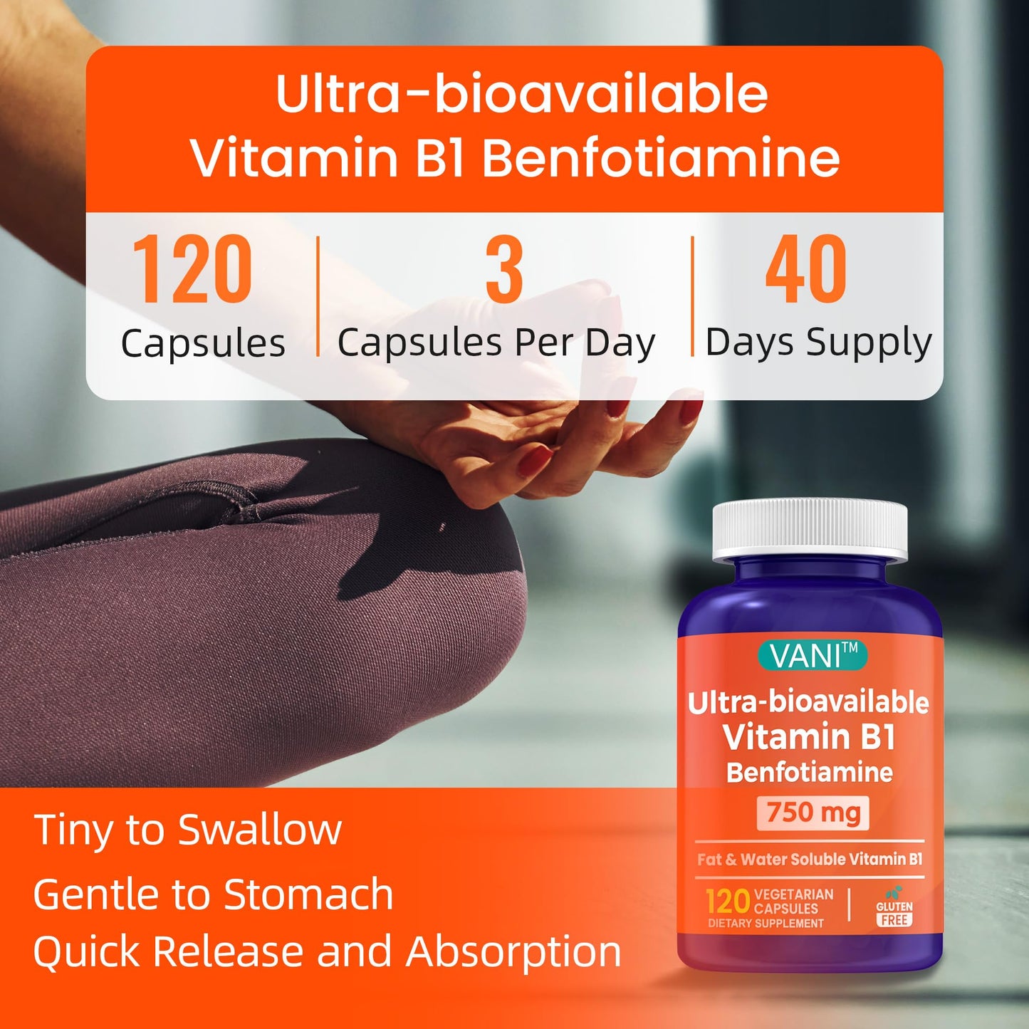 VANI Benfotiamine with B1 750mg Capsule, 120 Count
