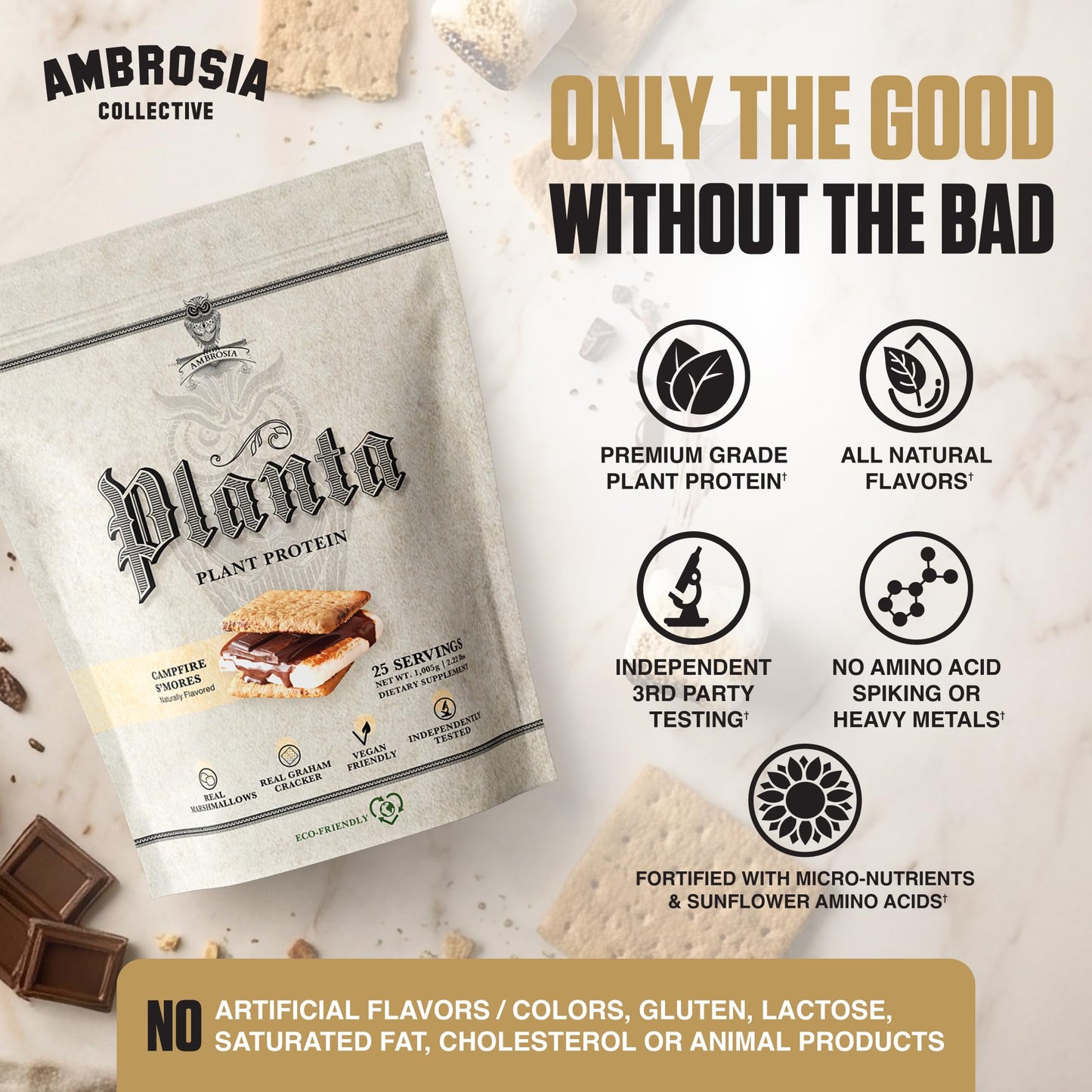 Ambrosia Plant Based Protein Powder Campfire Smores, 25 Servings