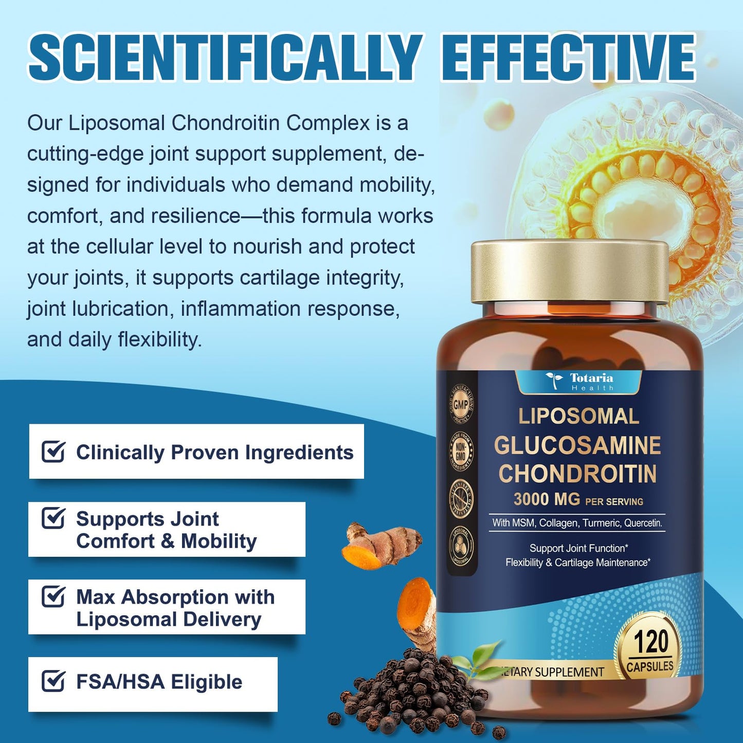 Totaria Liposomal Glucosamine Chondroitin MSM Collagen Capsules, 120 Count