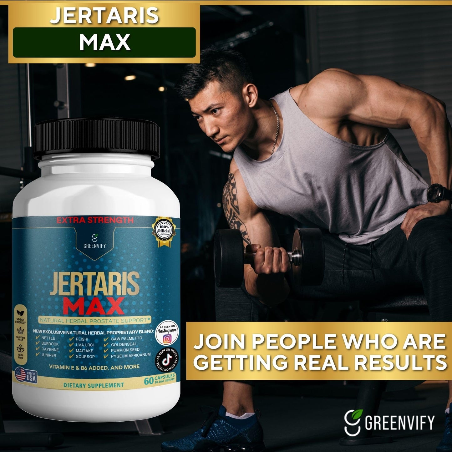 GREENVIFY Jertaris Max Extra Strength Prostate Support Capsule, 60 Count