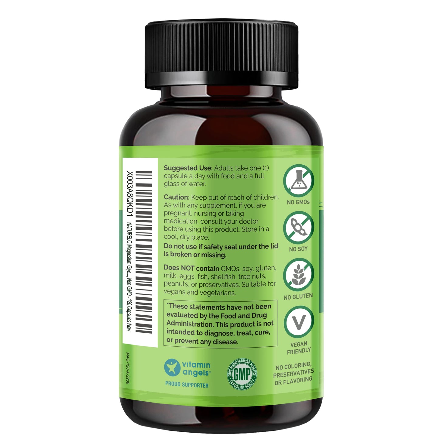 NATURELO Turmeric Curcumin, Plant Based Joint Support, Magnesium Glycinate, 200 mg Magnesium - Gluten Free, Non-GMO, 120 Capsules