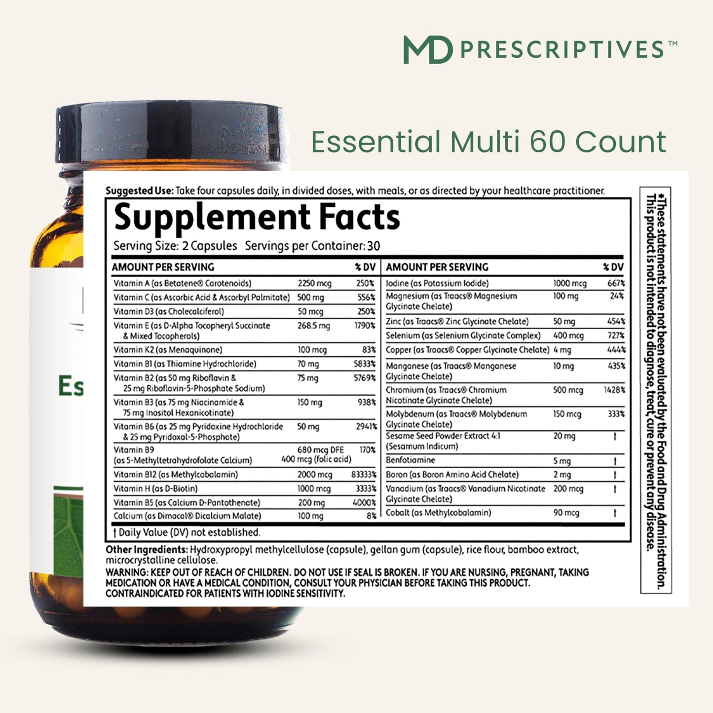 MD Prescriptives Essential Multi (Delayed Release) Multivitamin Mineral Complex Capsule, 60 Capsules