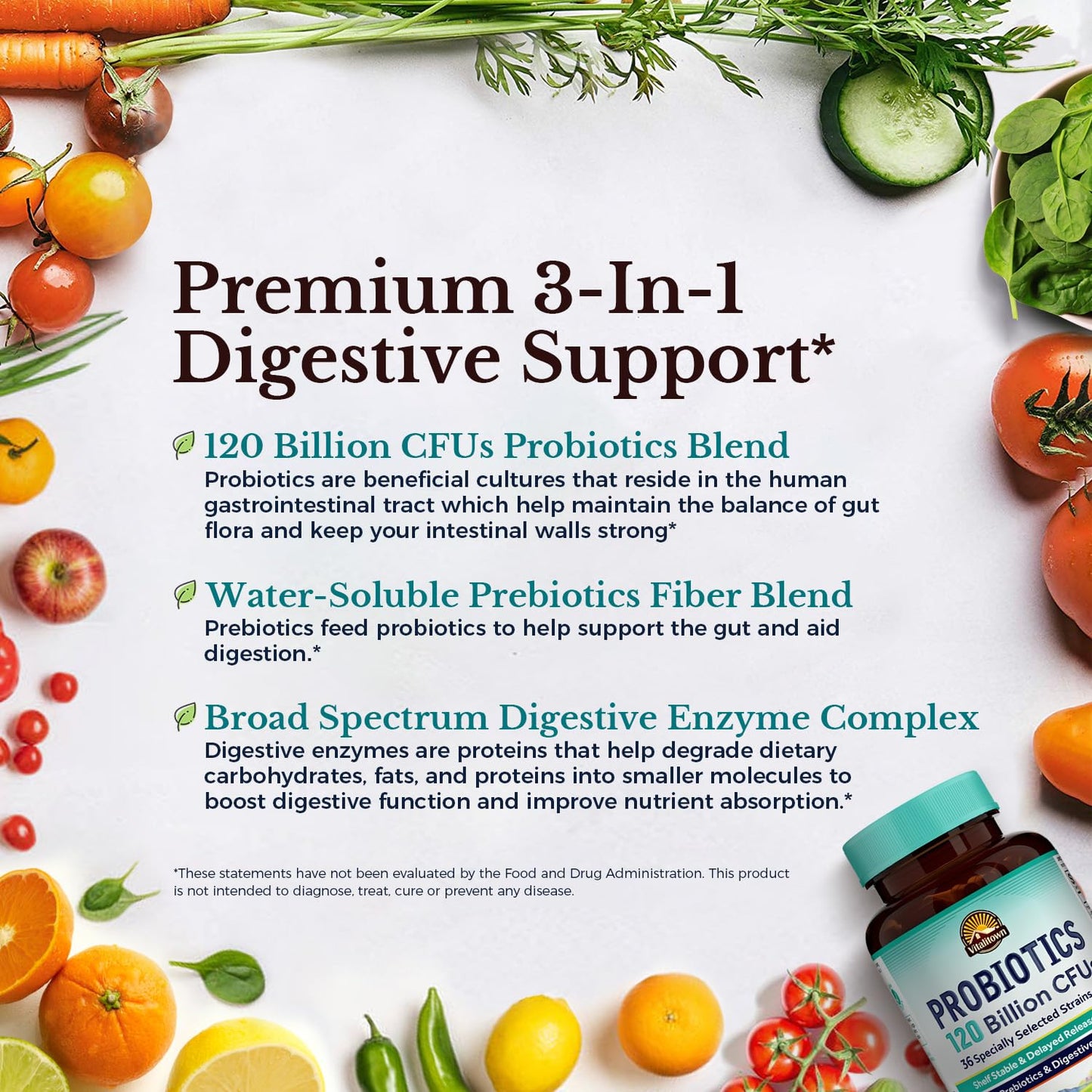 Vitalitown Probiotics 120 Billion CFUs 60 Delayed Release Veg Caps