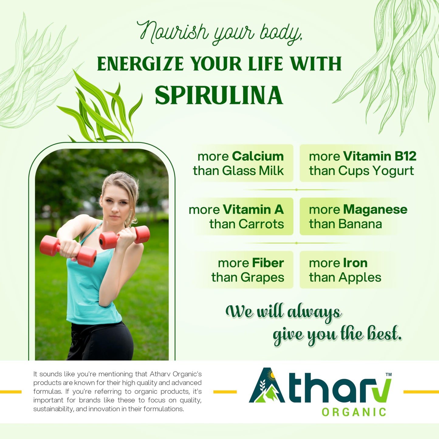 ATHARV ORGANIC Spirulina Supplement 1000mg Capsule, 120 Count