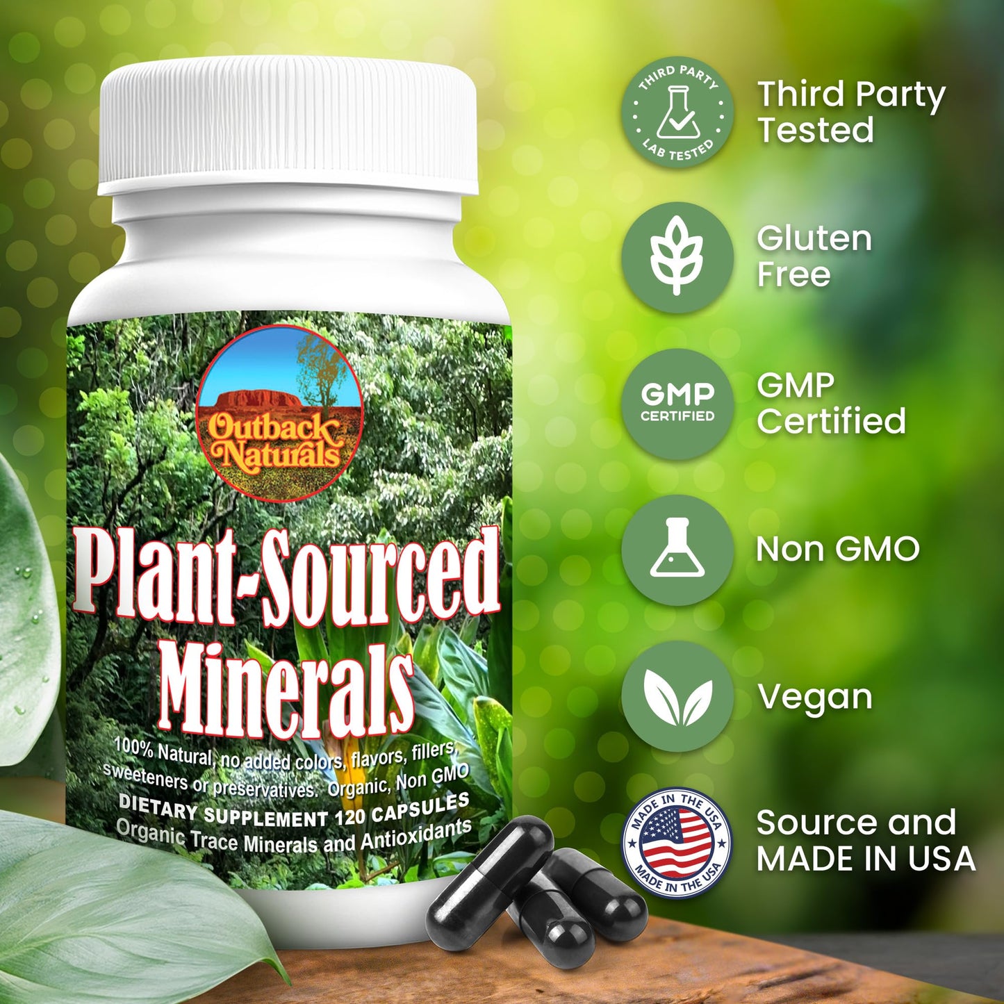 Outback Naturals Fulvic Humic Mineral Blend of Plant-Sourced Trace Minerals, Electrolytes, Gut Health, Cognitive & Immune Support, Pure Vitality Formula for Strength Capsules 120
