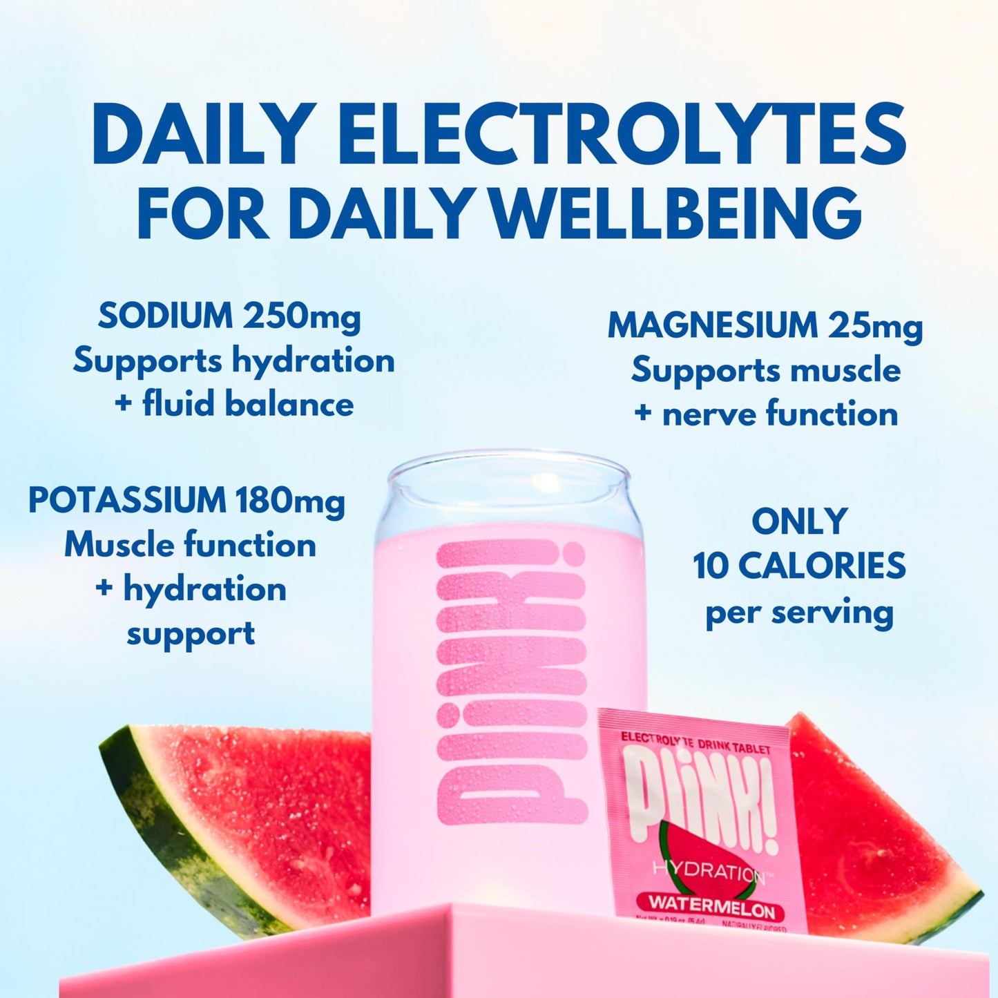Plink Fizzy Electrolyte Tablets for Adults & Kids Watermelon, 48 Tablets