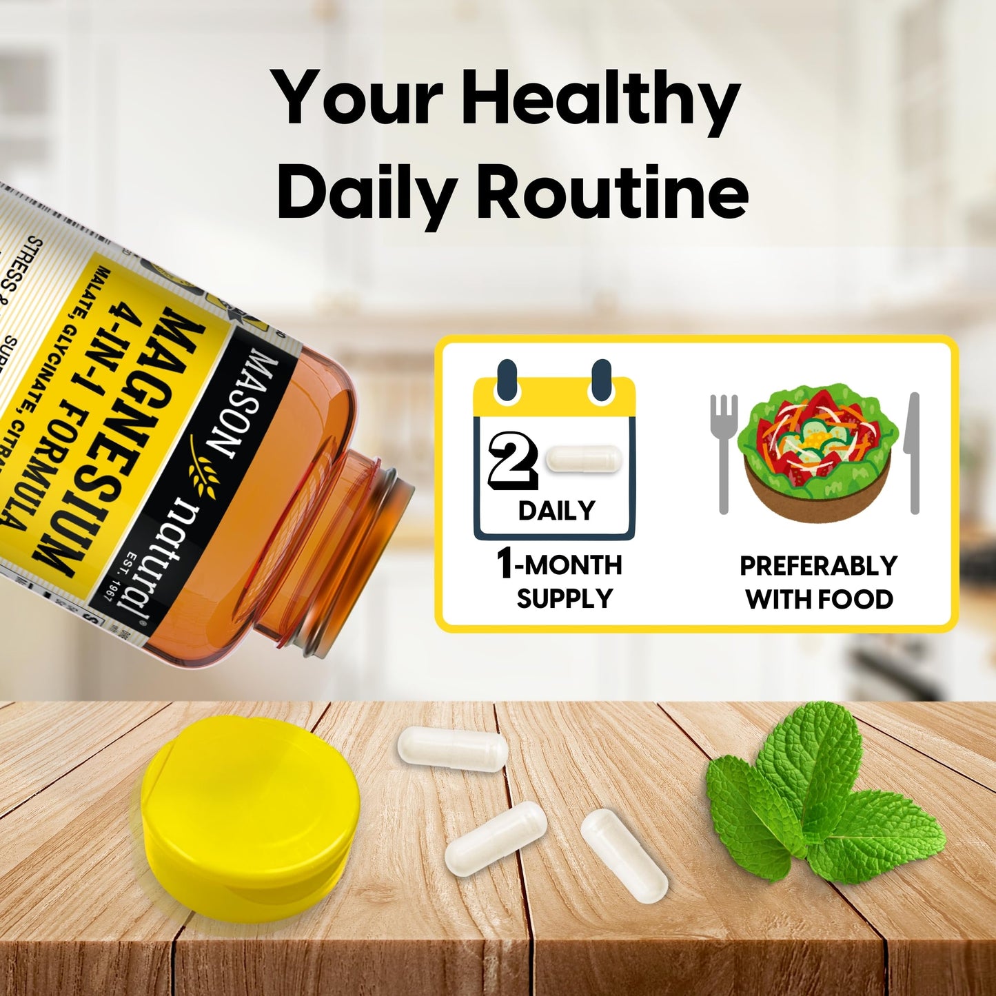 Mason Natural Magnesium 4-in-1 Complex Capsules, 400 mg Magnesium Glycinate, Malate, Citrate & Oxide, 60 Capsules