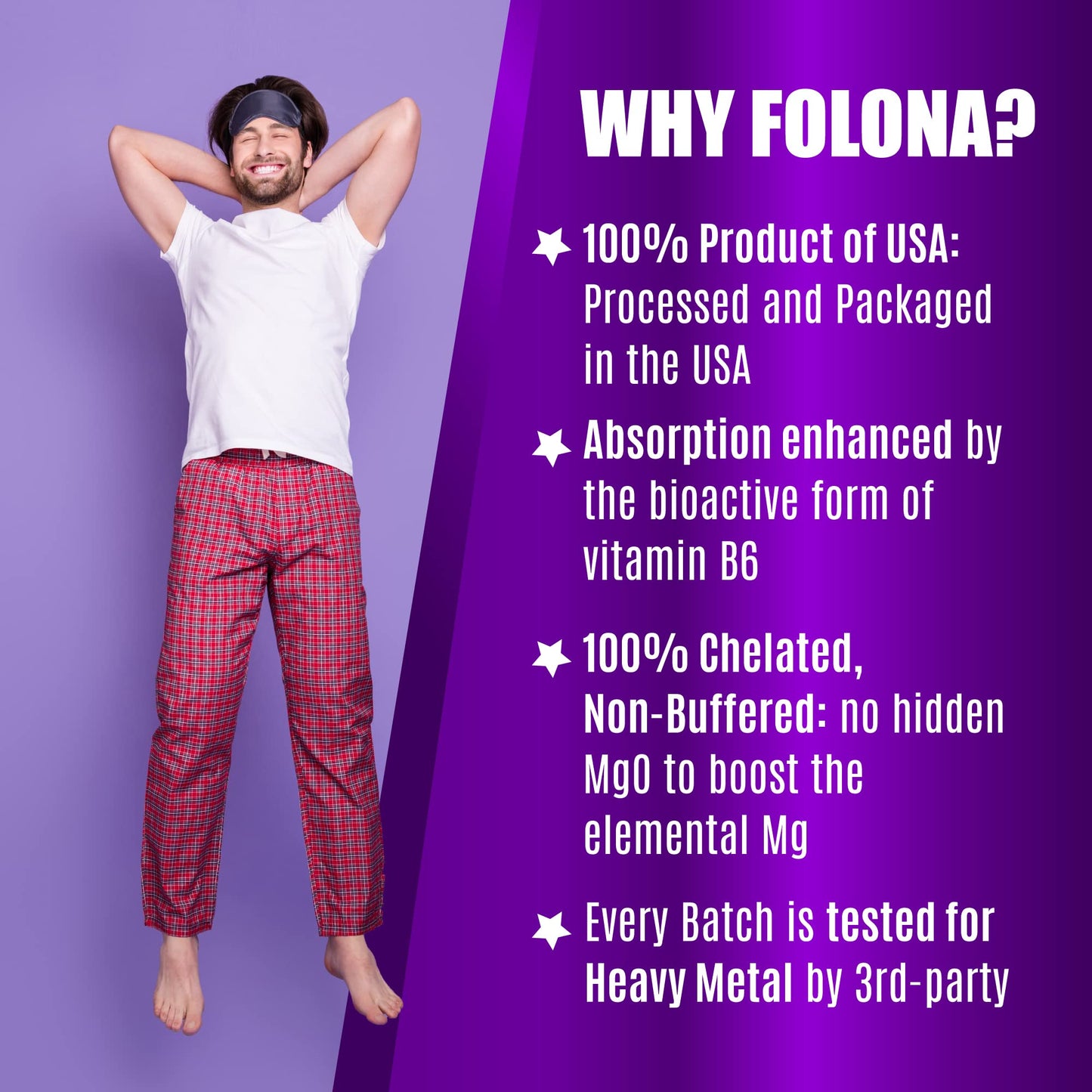 FOLONA Magnesium Glycinate with Vitamin B6, 1350mg Fully Chelated, Vegan Capsules, 180 Count