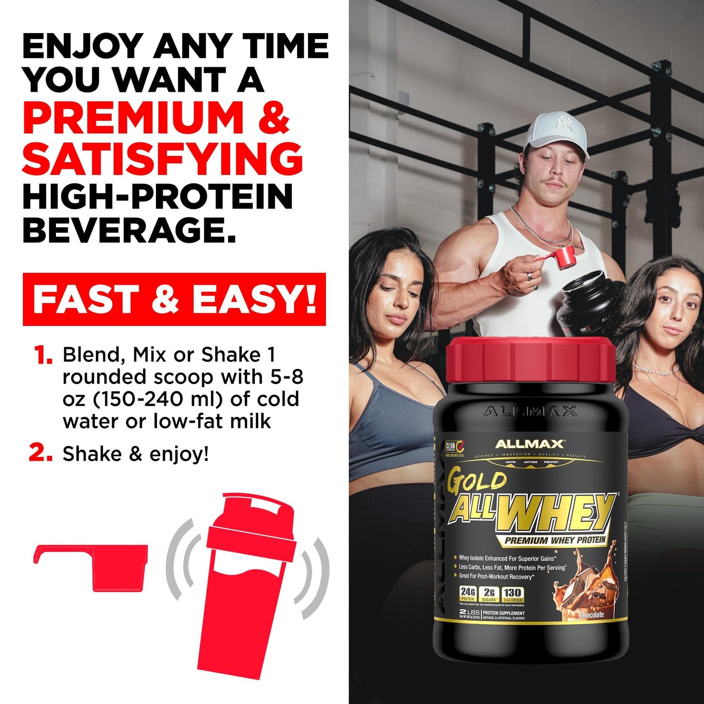ALLMAX AllWhey Gold Whey Protein Powder, Strawberry, 32 Servings