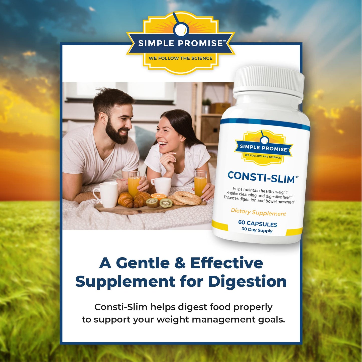 Simple Promise Consti-Slim Digestive Support for Women and Men Psyllium Husk Fiber Capsule, 60 Capsules