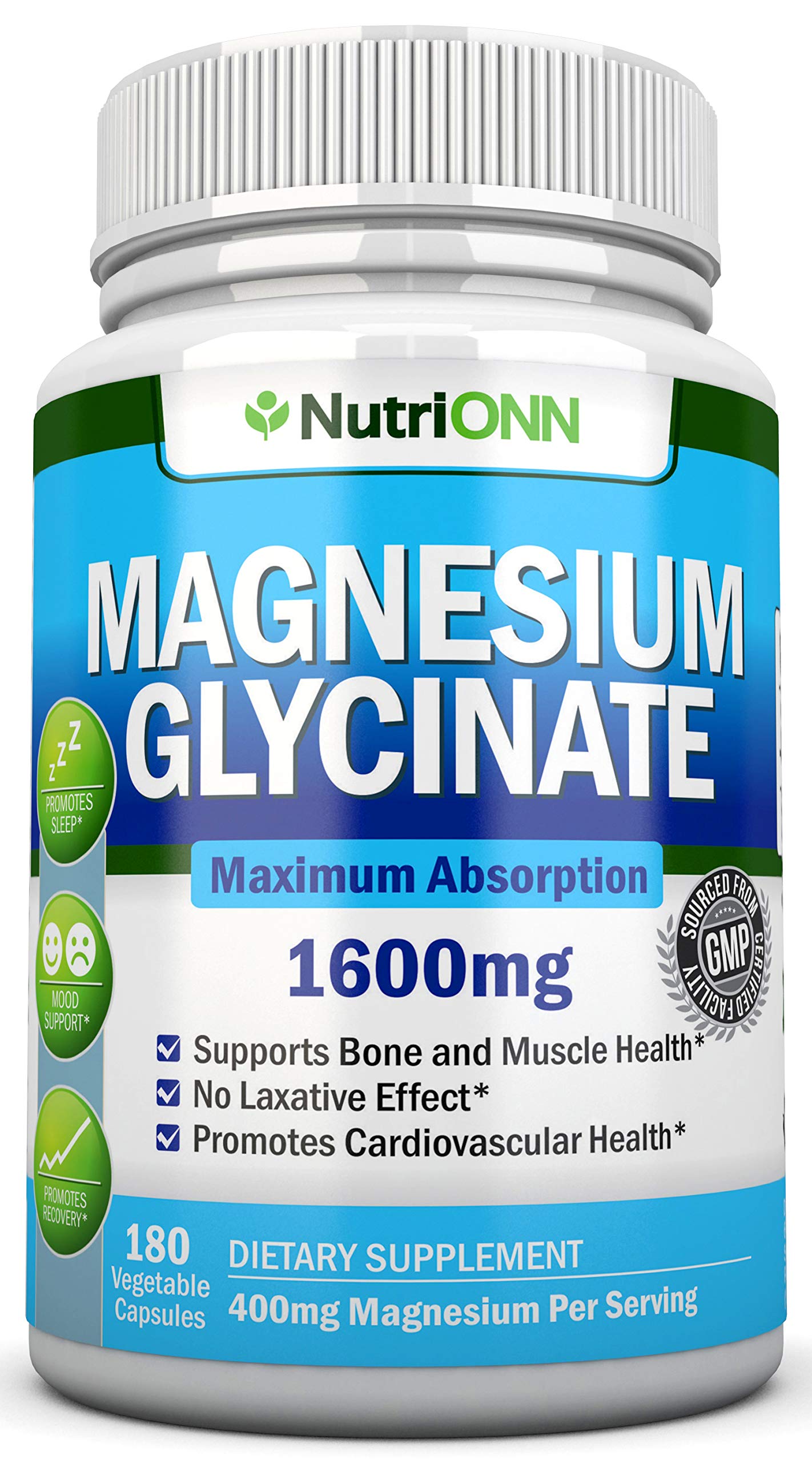 NutriONN Magnesium Glycinate 1600 mg Capsules 180 Count