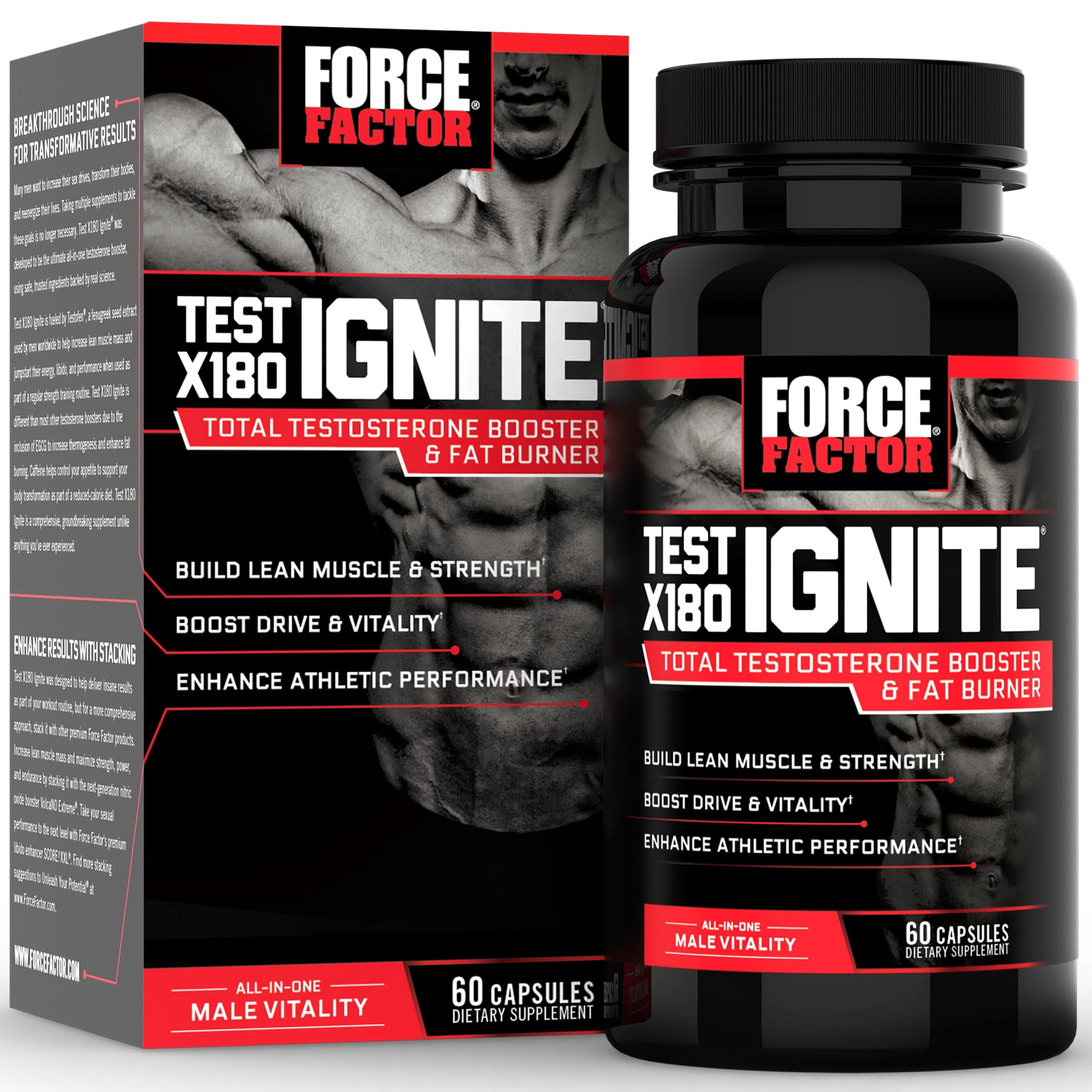 Force Factor Test X180 Ignite Total Testosterone Booster Capsule, 60 Count