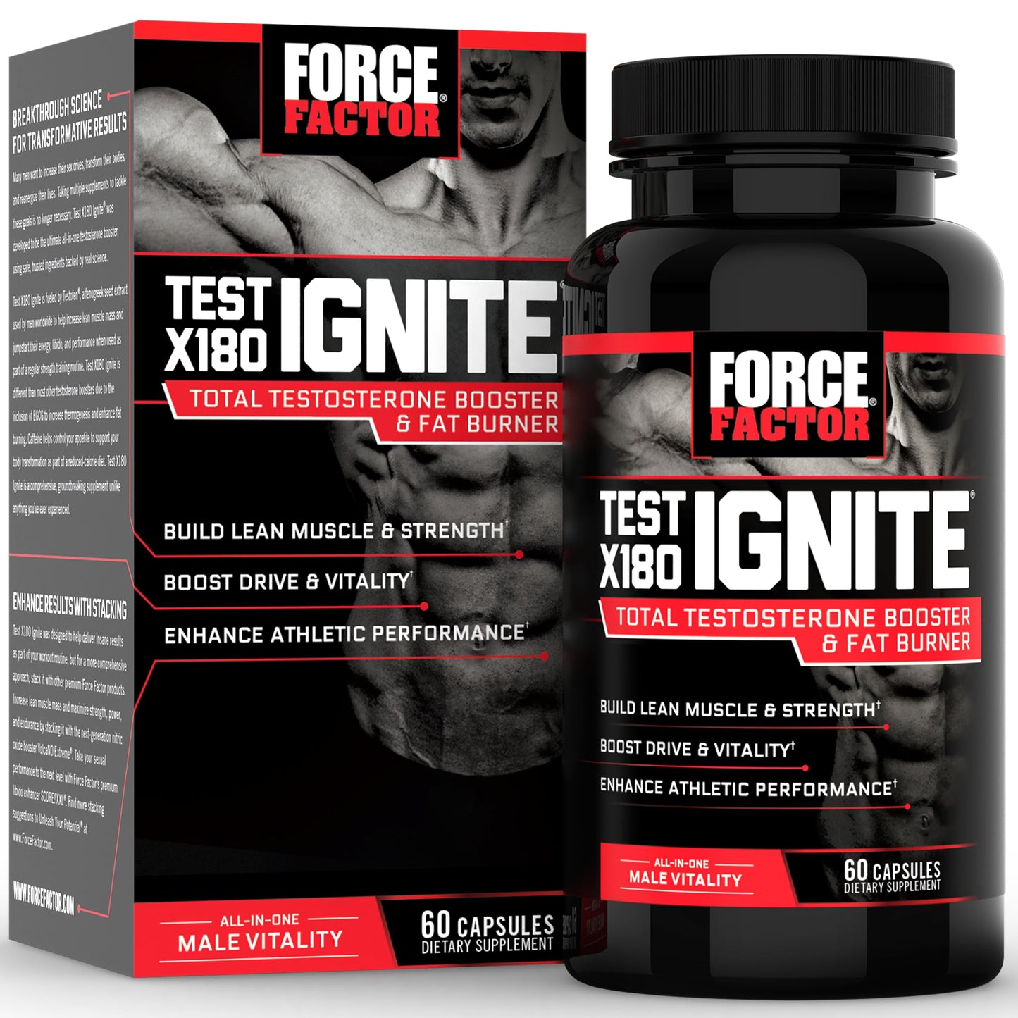 Force Factor Test X180 Ignite Total Testosterone Booster for Men Capsules, 60 Count
