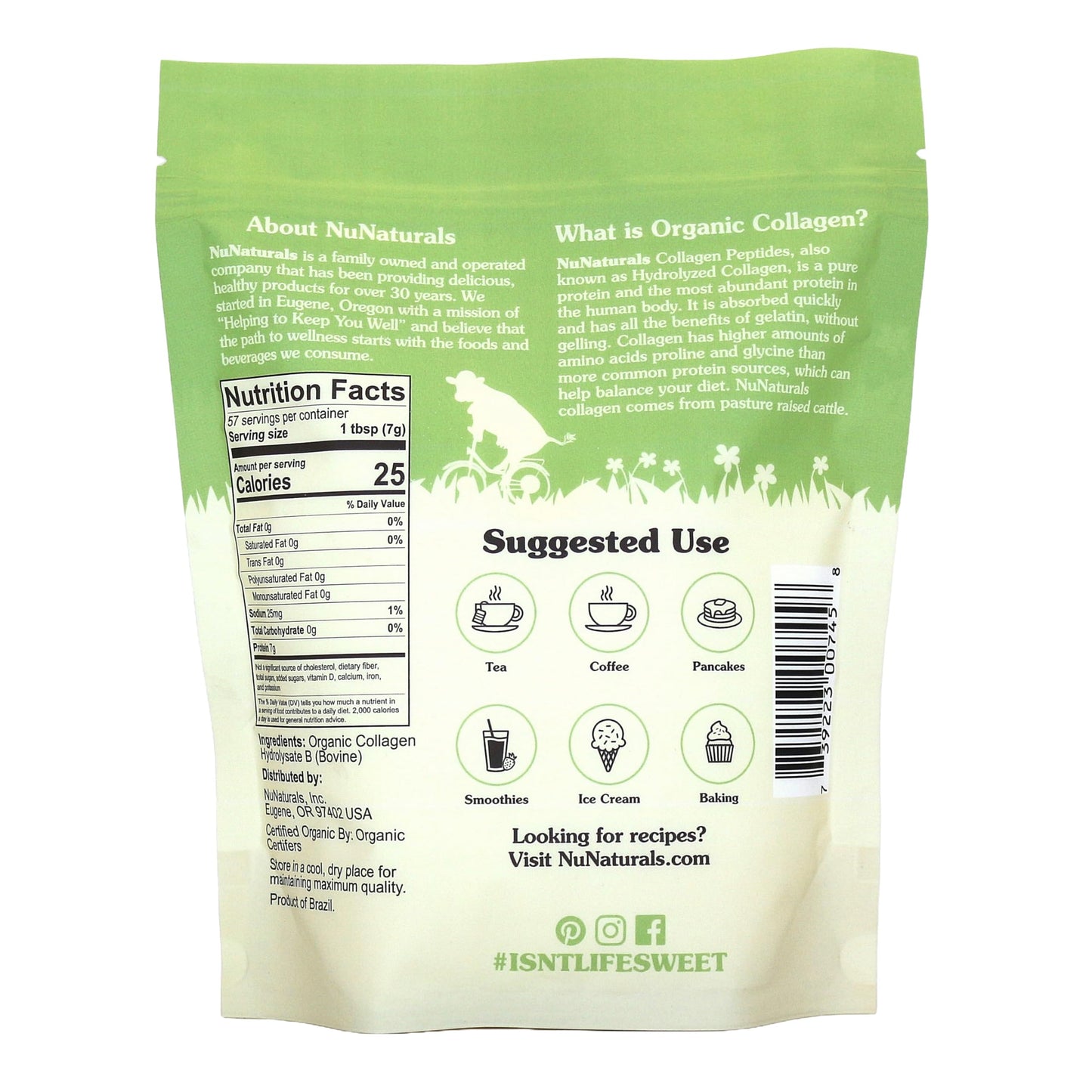 Nunaturals Organic Collagen Peptides Powder, 14 oz