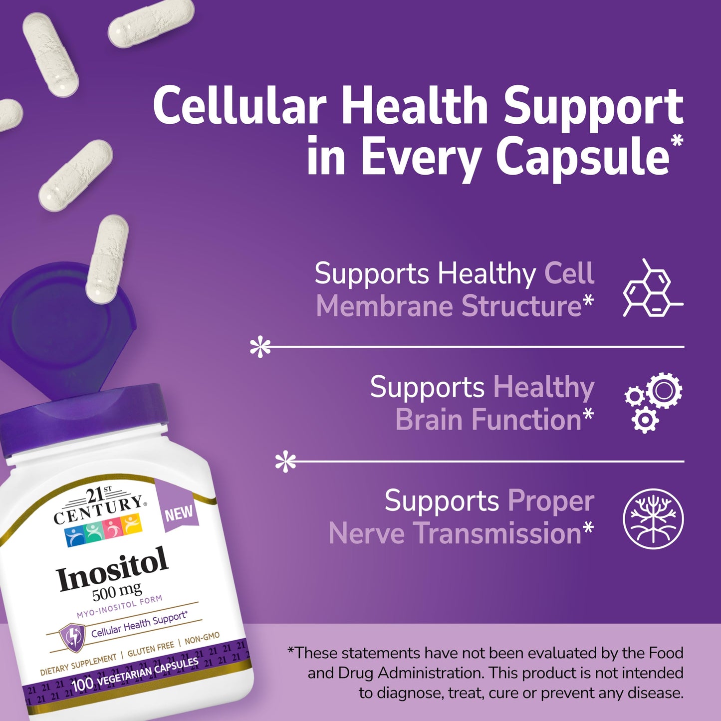 21st Century Inositol 500mg Myo-Inositol Capsule, 100 Count