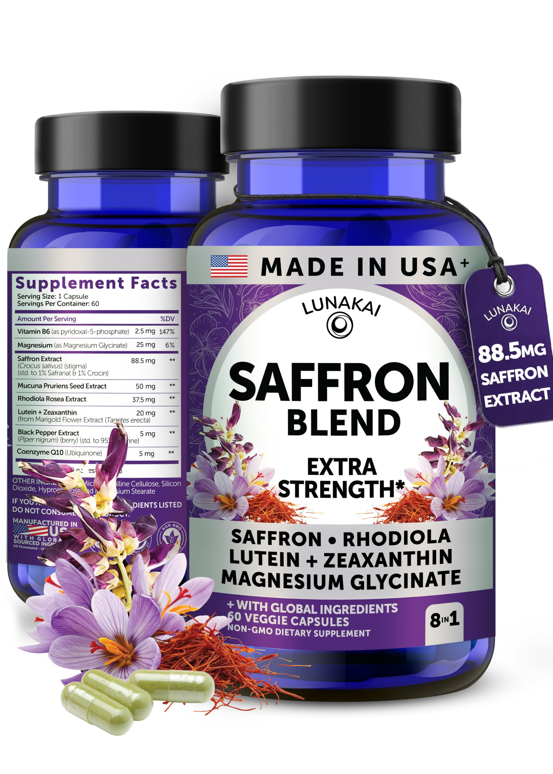 Lunakai Saffron+ 88.5mg Capsules 60 Count