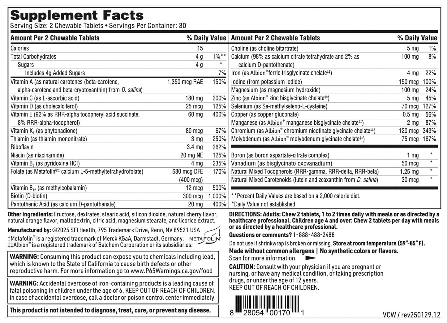 SFI Health Klaire Labs VitaTab Chewable Multivitamin with 24 Vital Nutrients for Kids & Adults, Natural Cherry-Orange Flavor, No Artificial Colors, Flavors, or Preservatives, 60 Tablets
