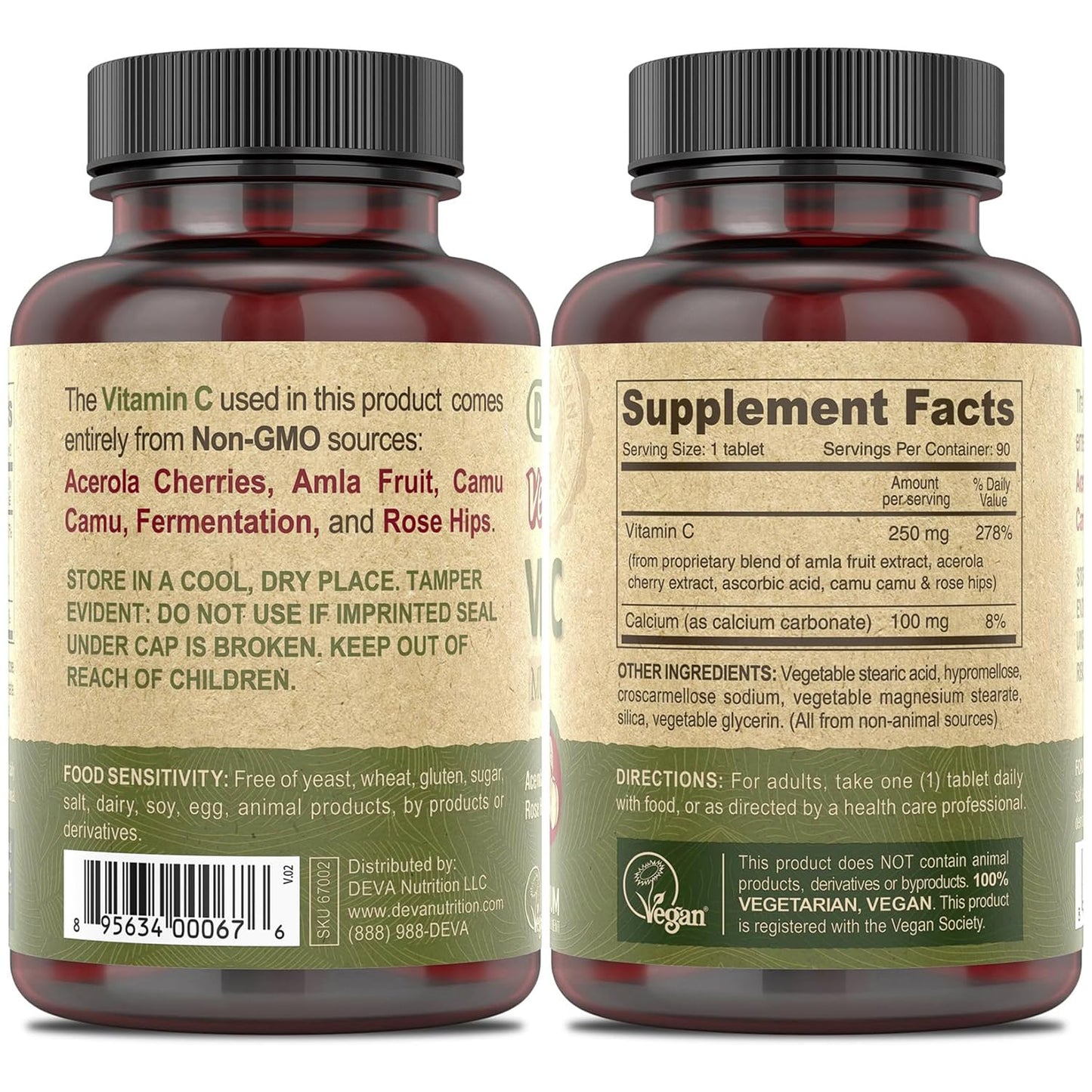 DEVA Vegan Vitamin C 250mg Tablets, 180 Count
