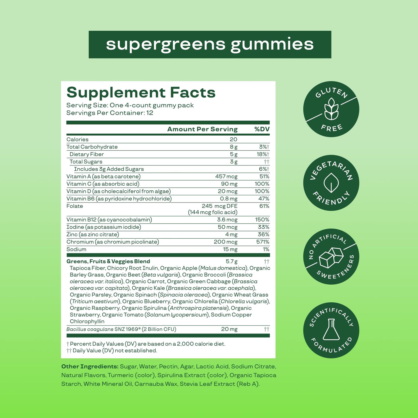 Bloom Nutrition Super Greens Gummies, Daily Greens Superfood Fiber Gummies with Fruits, Vegetables, Vitamins & Minerals for Digestive & Gut Health, Bloating Support, Strawberry Kiwi, 1 Count