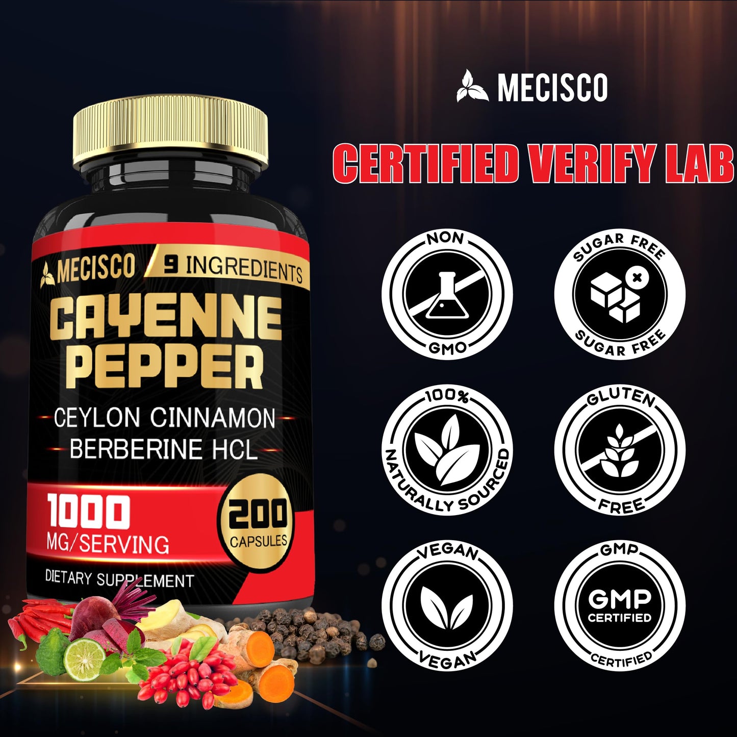 Mecisco Cayenne Pepper Capsules, 200 Capsules